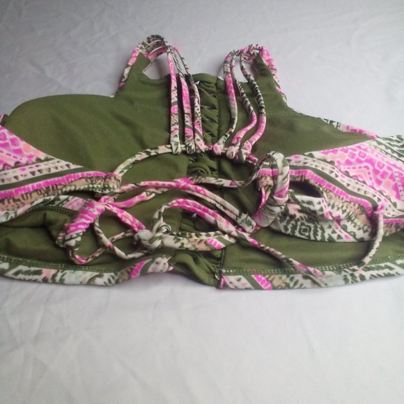 Time And Tru Swim Top M 8-10 Cut-Out Strappy Green Pink - Picture 6 of 14